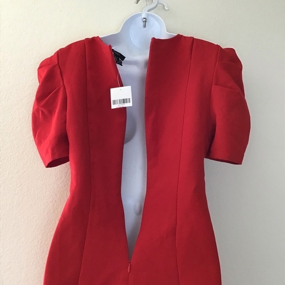 Forever 21 Red Puff Sleeve Mini Dress Short Sleeve V-Neck Party Dress Size Med - Picture 5 of 15
